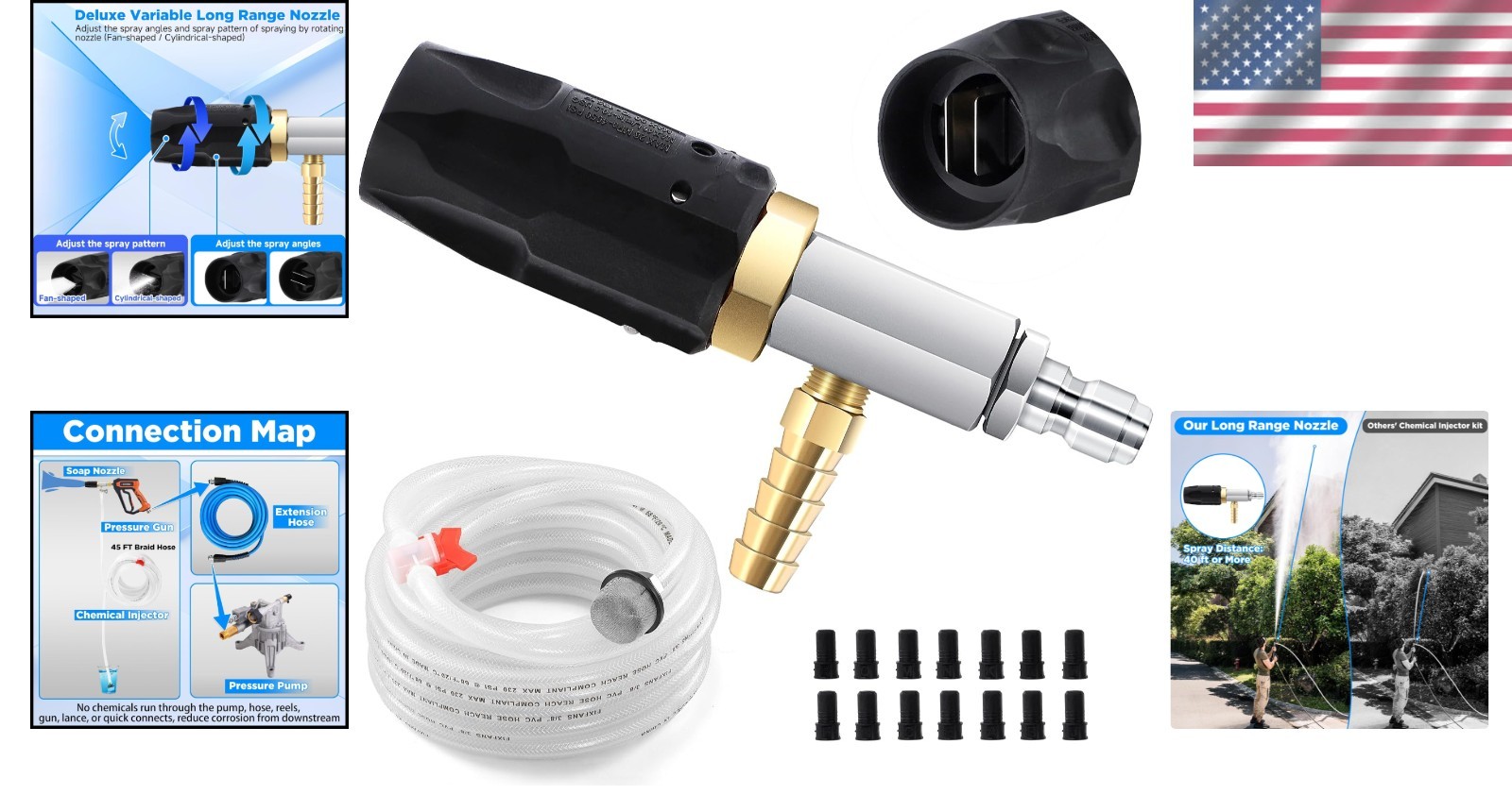 Long Range Pressure Washer Nozzle | 45 Ft Hose, 2000-3000PSI