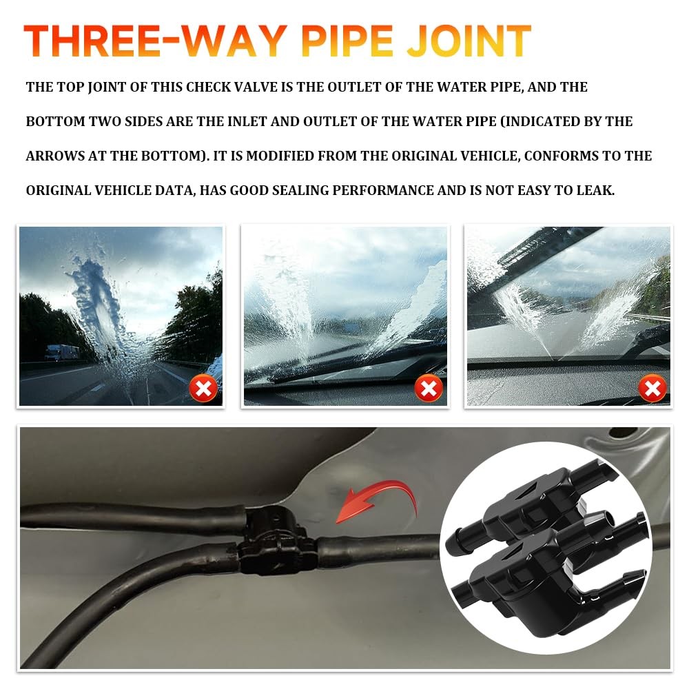 YUPIKJI 2PCS Car Windshield Wiper Washer Check Valve, 3 Port Cleaning Nozzle …