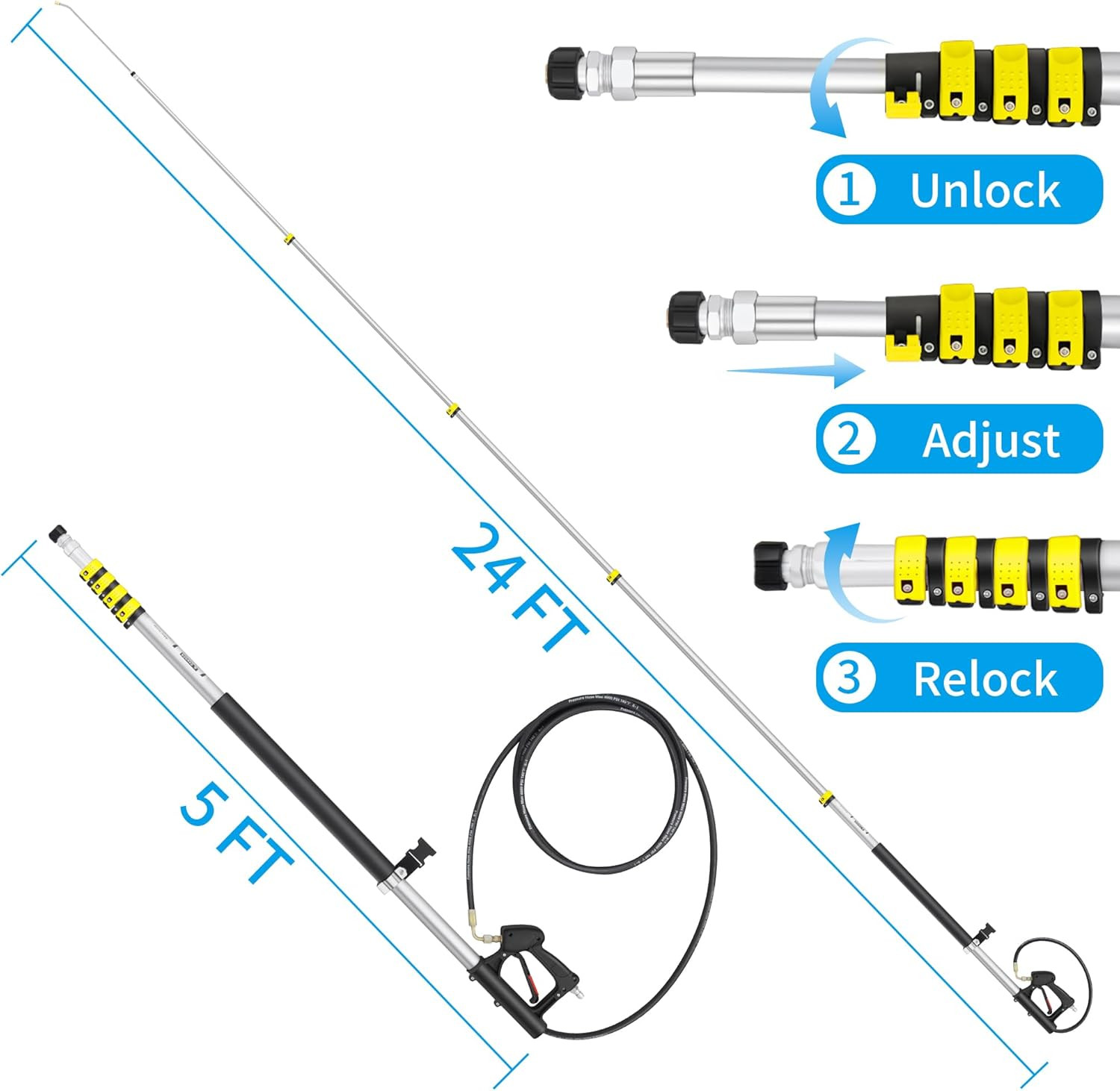 24FT Telescoping Pressure Washer Extension Wand, Power Washer Extension Wand, So