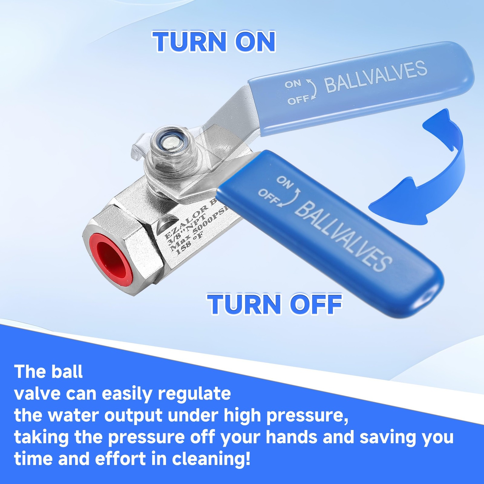 3/8 Inch Quick Connect Pressure Washer Hose Shut Off Ball Valve SS 5000PSI
