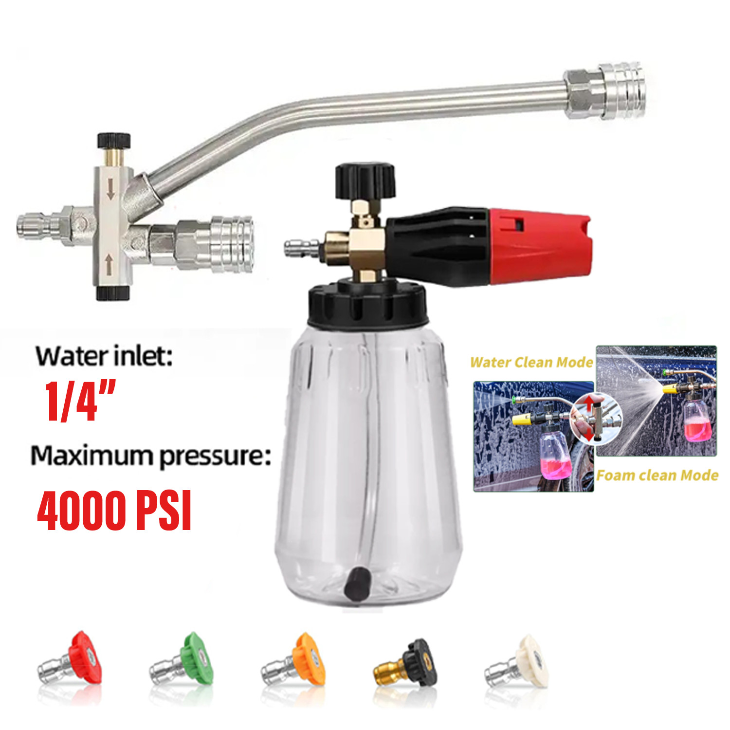 1/4” Pressure Washer Foam Cannon with Dual-Connector Double Tip Attachment US