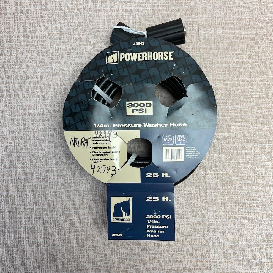 Powerhorse 42943 Pressure Washer Hose-25ft. M22xM22 3000 PSI 1/4 in.