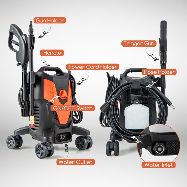 2400 PSI Electric Pressure Washer 1.7 GPM Cleaning Washer W/ 4 Universal Wheels