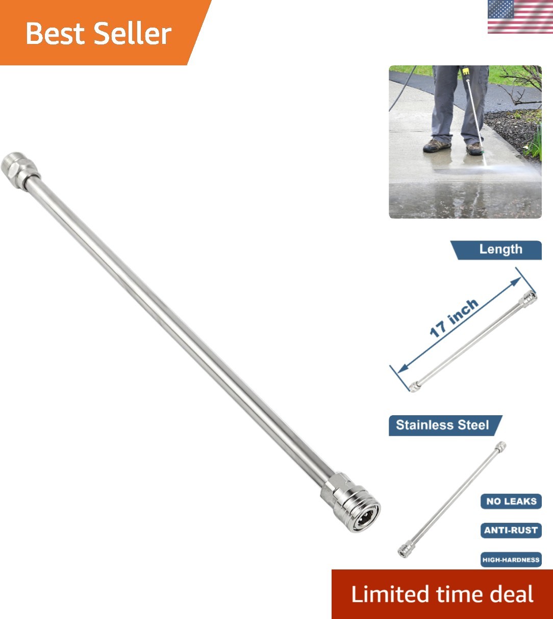 Durable 17-Inch Pressure Washer Extension Lance – M22 to 1/4 Inch Quick Connect