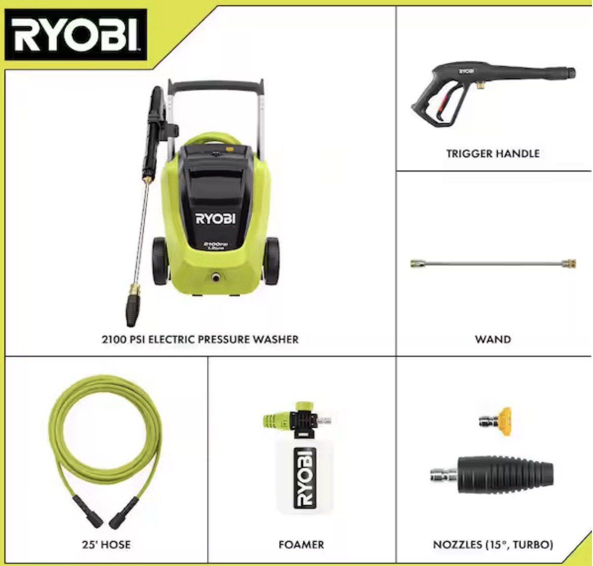 RYOBI 2100 PSI 1.2 GPM Cold Water Corded Electric Pressure Washer with Foamer