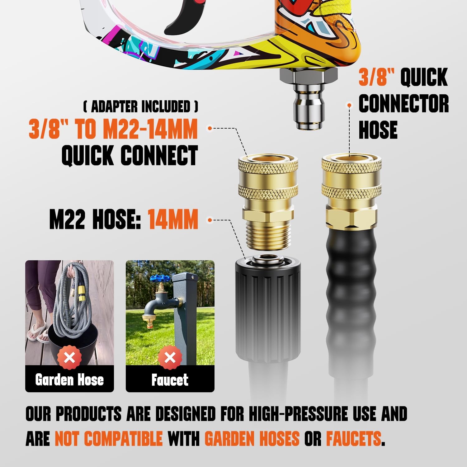 Short Pressure Washer Gun with Swivel 3/8″ & M22-14mm Connect High Pressure W…