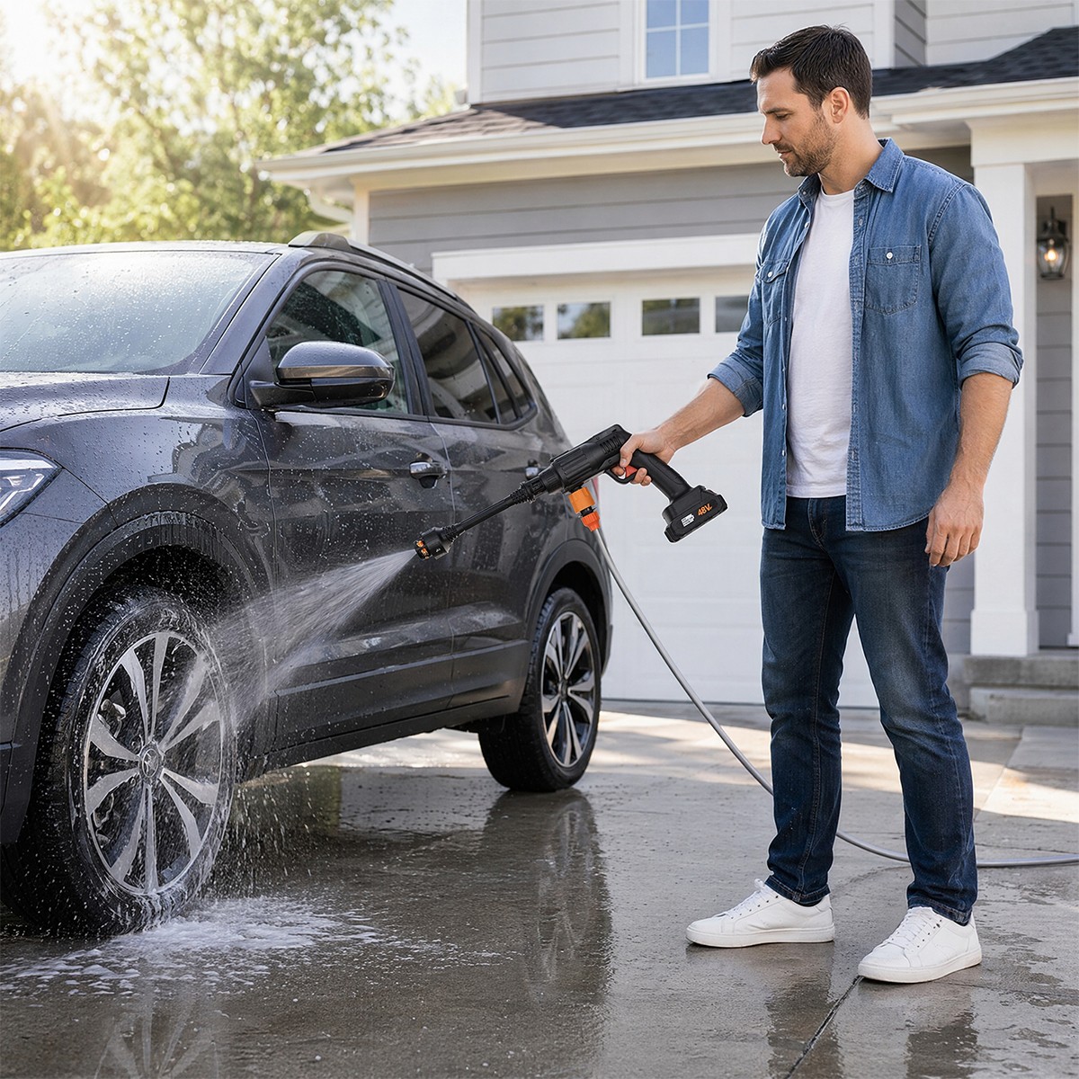 Portable Cordless Electric High Pressure Water Spray Gun Car Washer Cleaner Tool