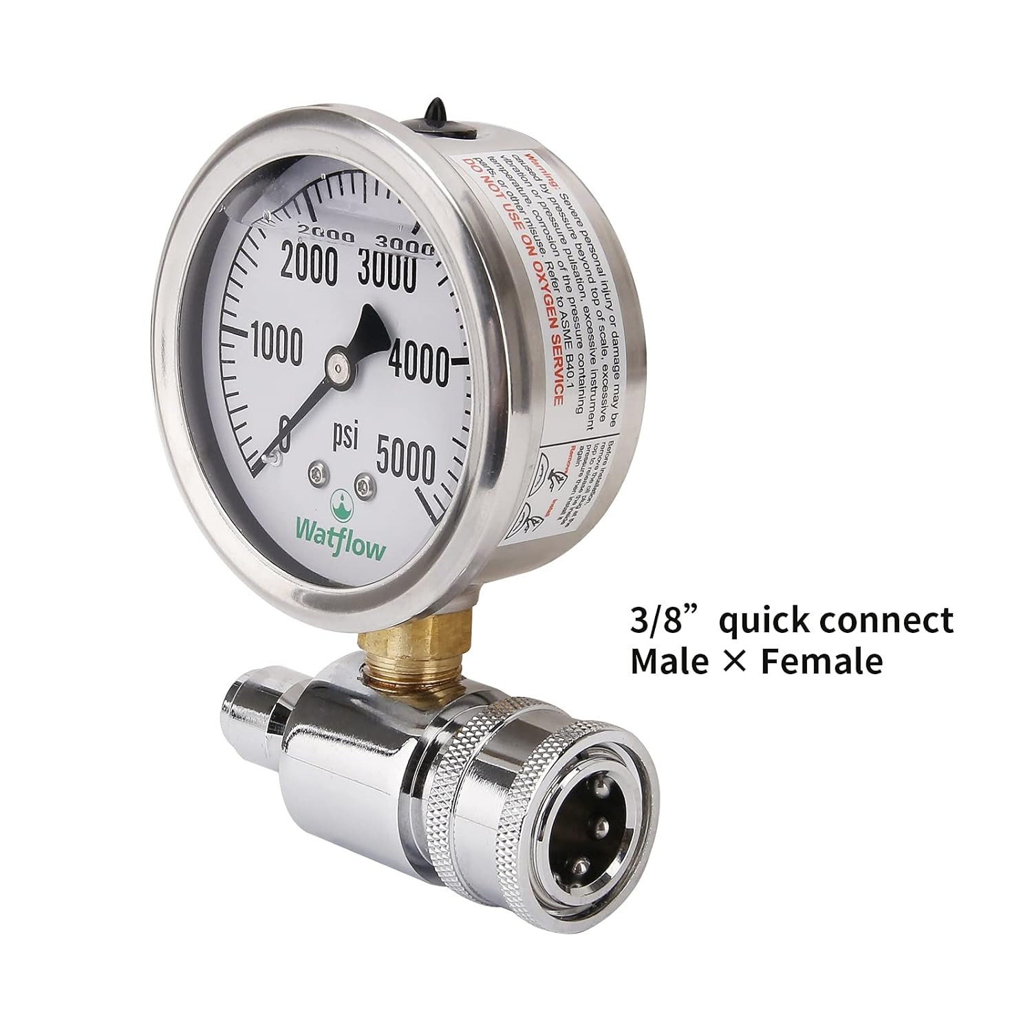 2-1/2″ Pressure Washer Pressure Gauge Kit, 3/8 Inch Quick Connect, 0-5000 PSI, L