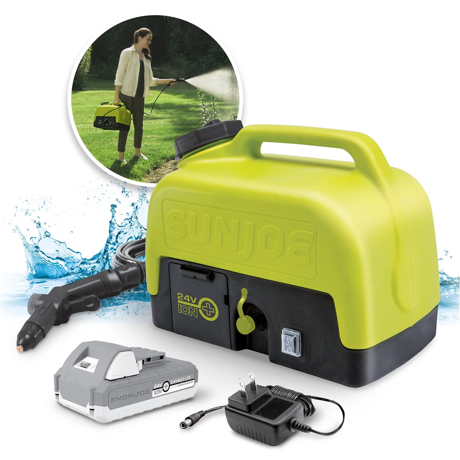 Sun Joe 24V IONMAX Cordless Portable Sink/Shower Spray Washer Kit with Battery