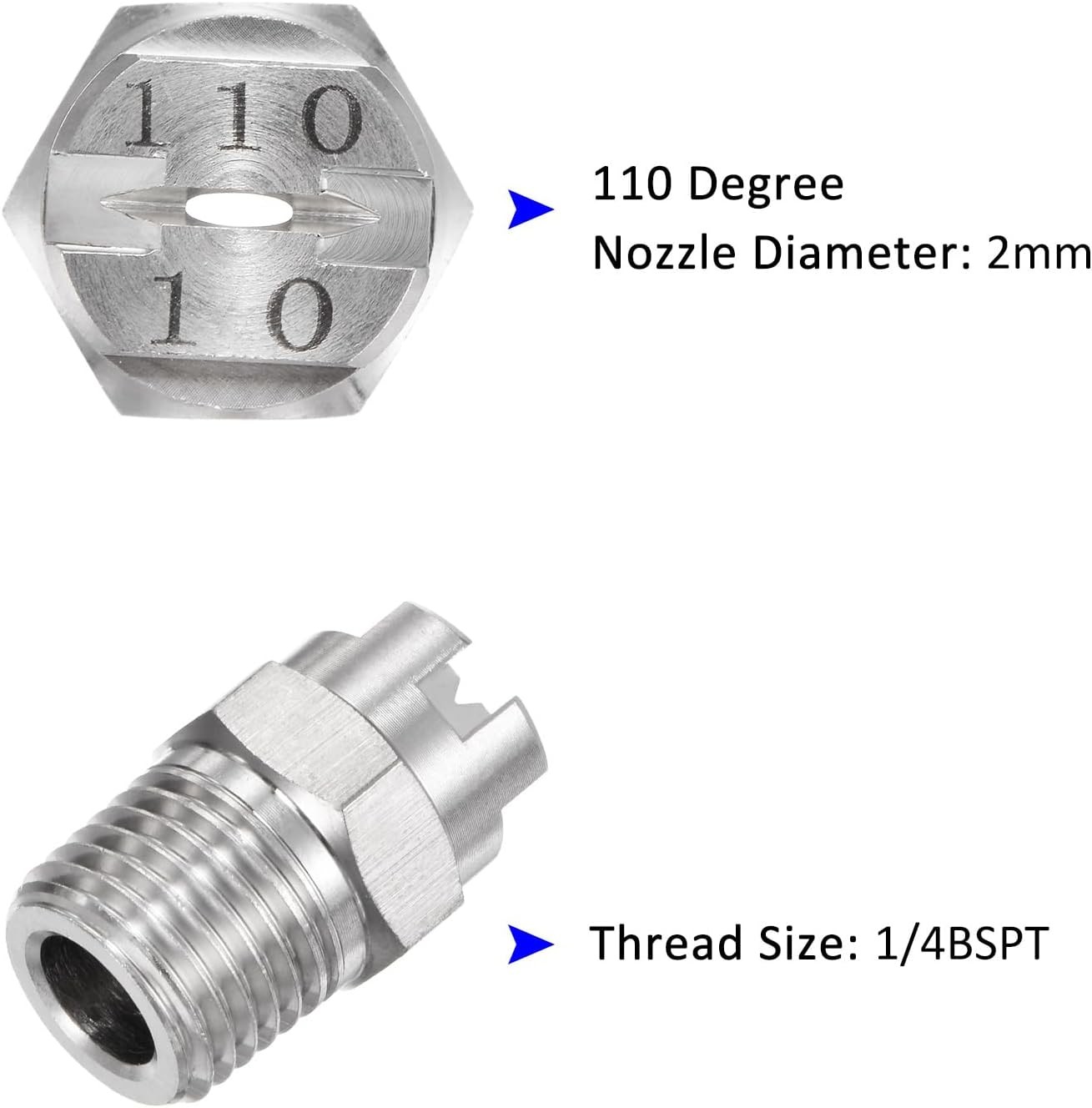 6-Pack Flat Fan Spray Tip 110 Degree 1/4BSPT Male Stainless Steel Pressure