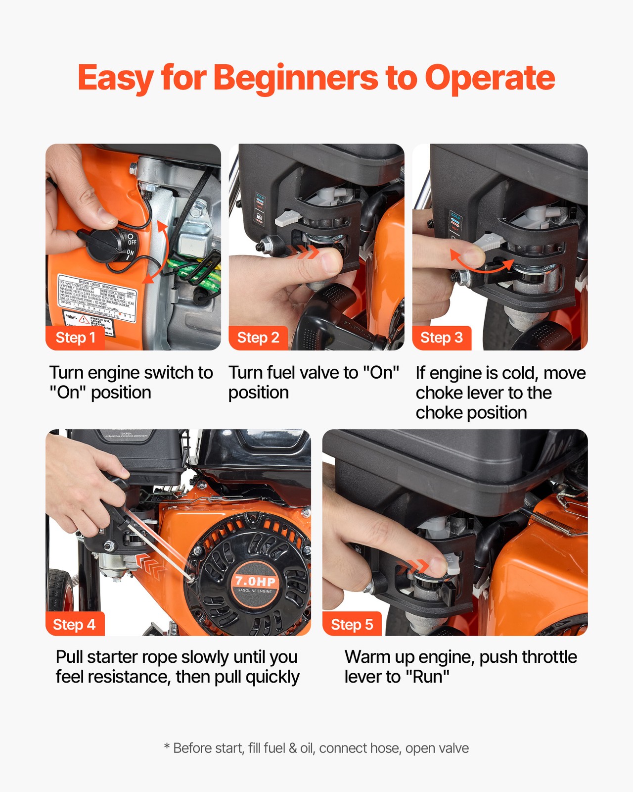 VEVOR Gas Pressure Washer 3600 PSI 2.6 GPM Copper Pump 5 Nozzles for Cars