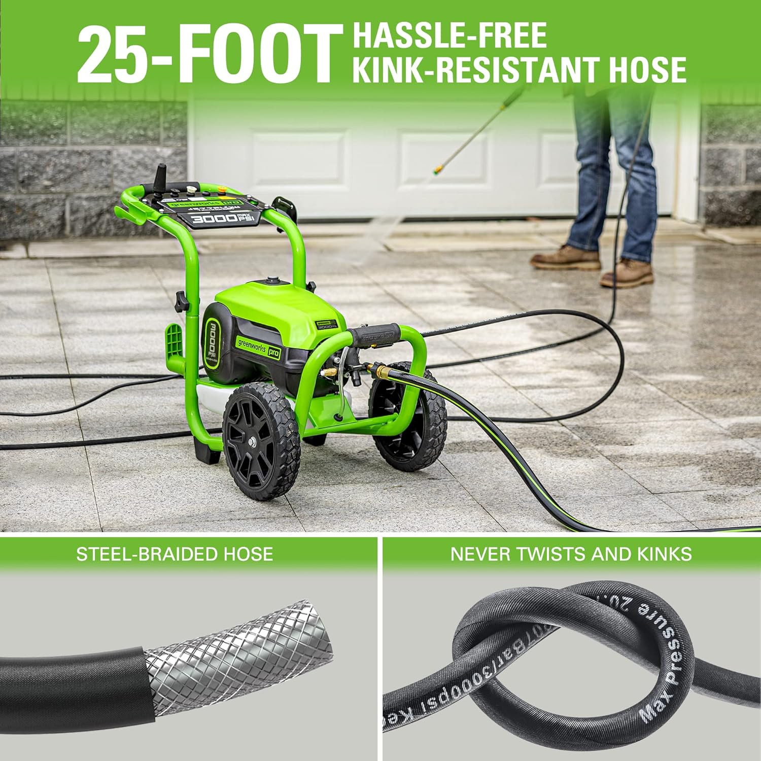 Greenworks 3000 PSI (2.0 GPM Max) Brushless Electric Pressure Washer (15°, 25°,