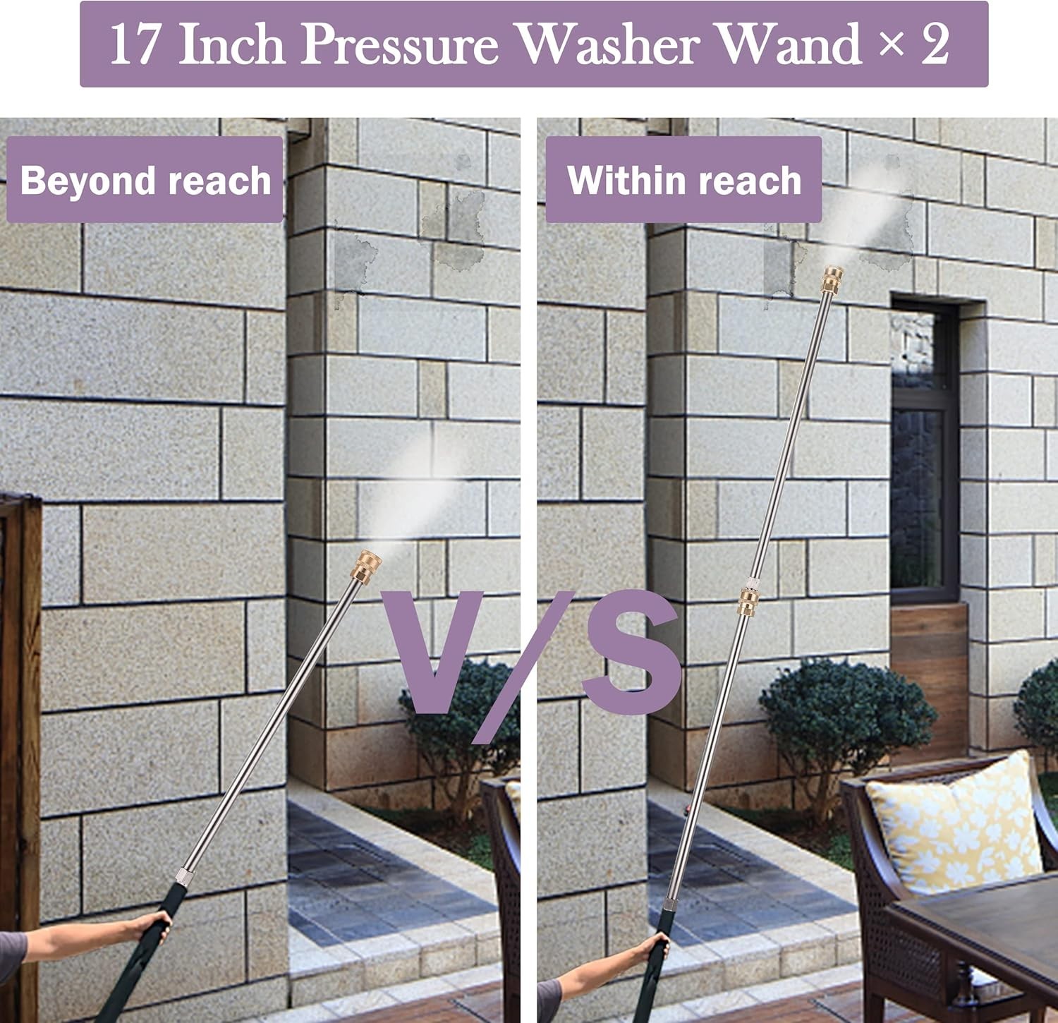 Adjustable 34-Inch Cleaning : 17-Inch Stainless Steel Power Washer Wand Set