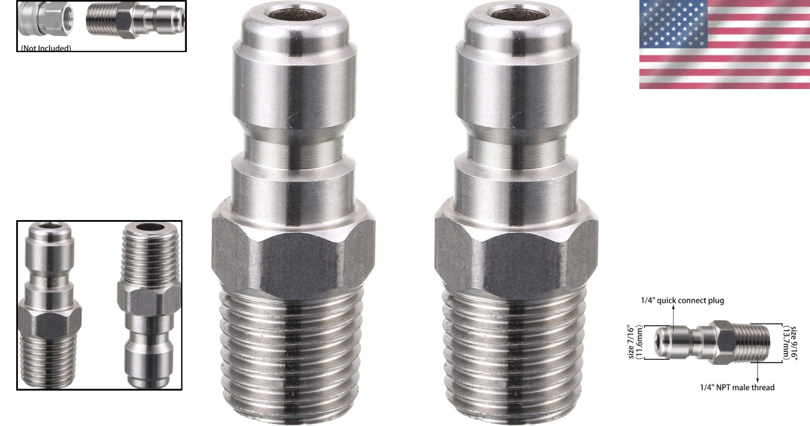 Reliable Pressure Washer Connection, 5000 PSI 1/4 Inch Male NPT Fitting, 2-Pack