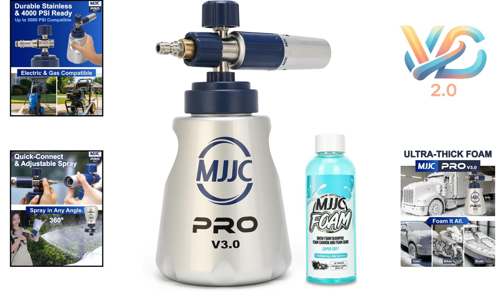 Pro V3.0 Foam Cannon for Pressure Washers 44oz Stainless Steel Professional C…
