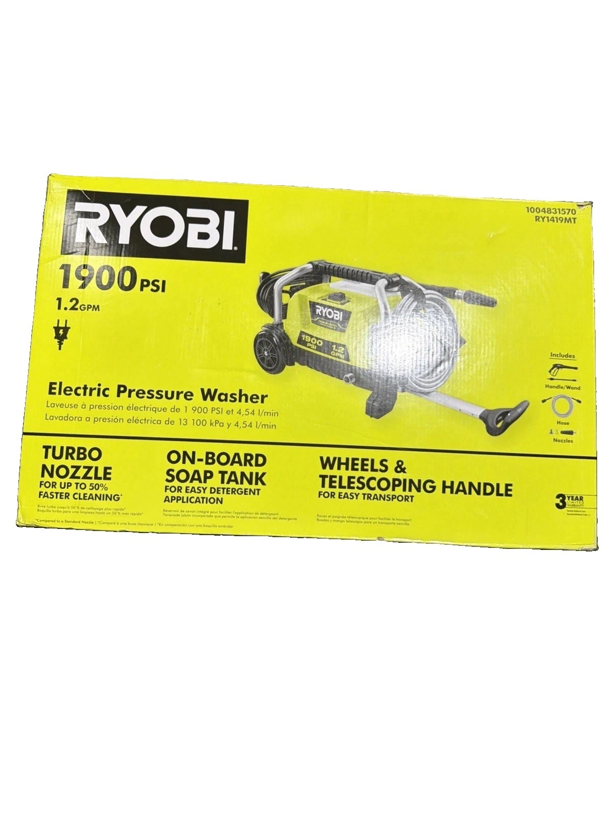 Ryobi RY1419MT 1900 PSI 1.2 GPM Electric Pressure Washer New All Included