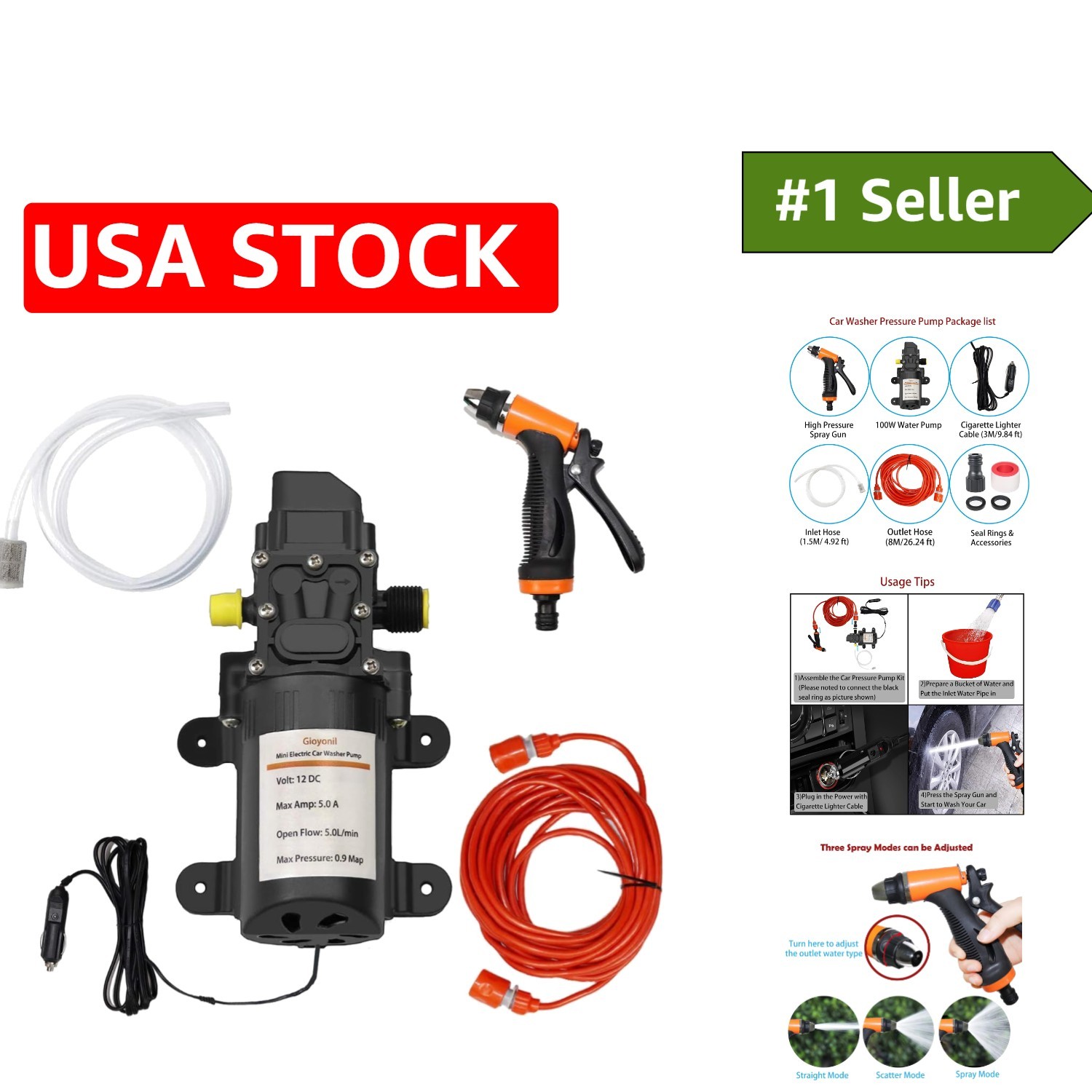 12V Electric Pressure Washer Pump Kit – Portable 100W Car Cleaning Solution
