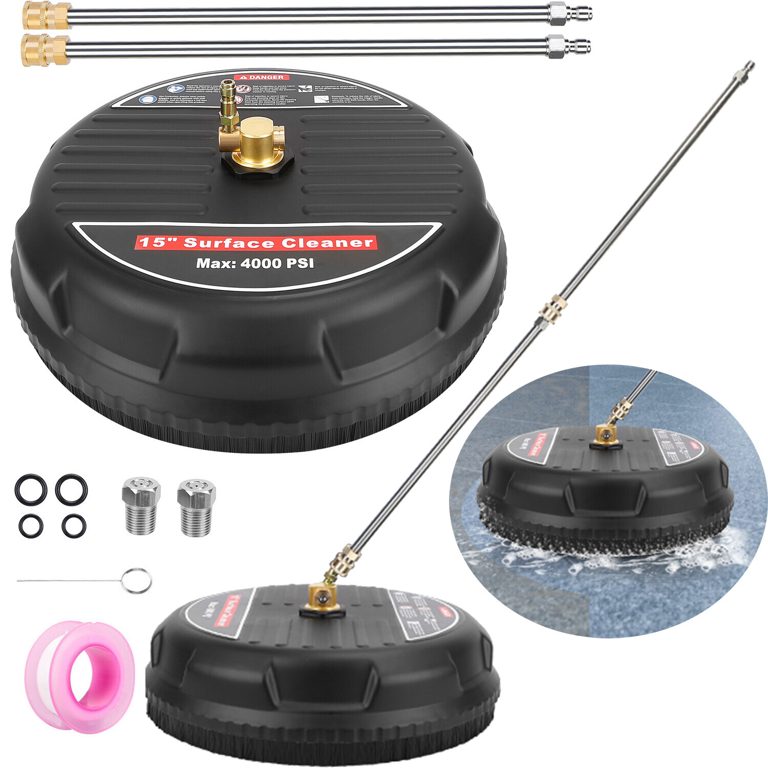 15 Inch Pressure Washer Surface Cleaner 4000PSI Power Washer Attachment for Deck