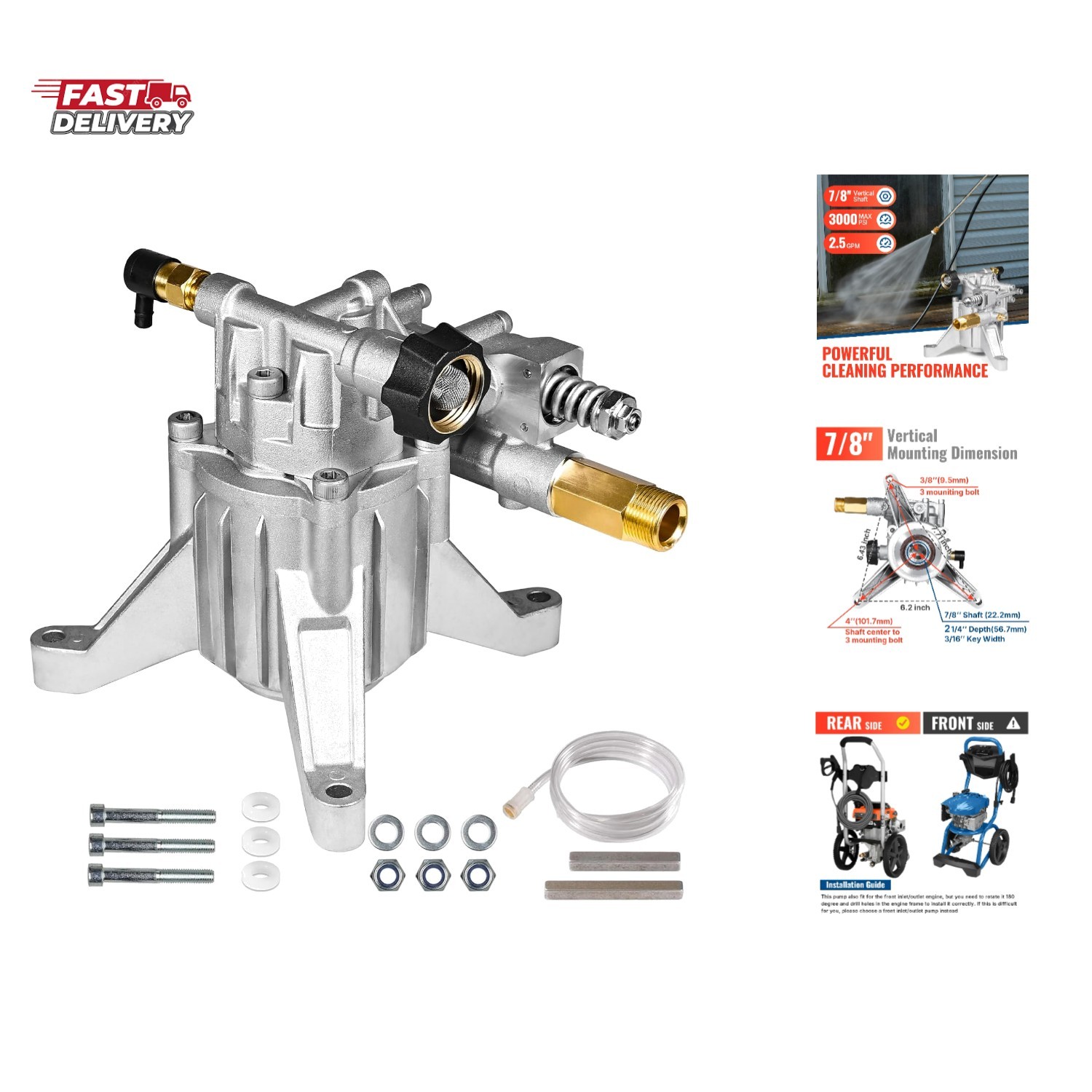 7/8″ Shaft Vertical Pressure Washer Pump Rear Inlet/Outlet 3000 PSI @ 2.5 GPM…