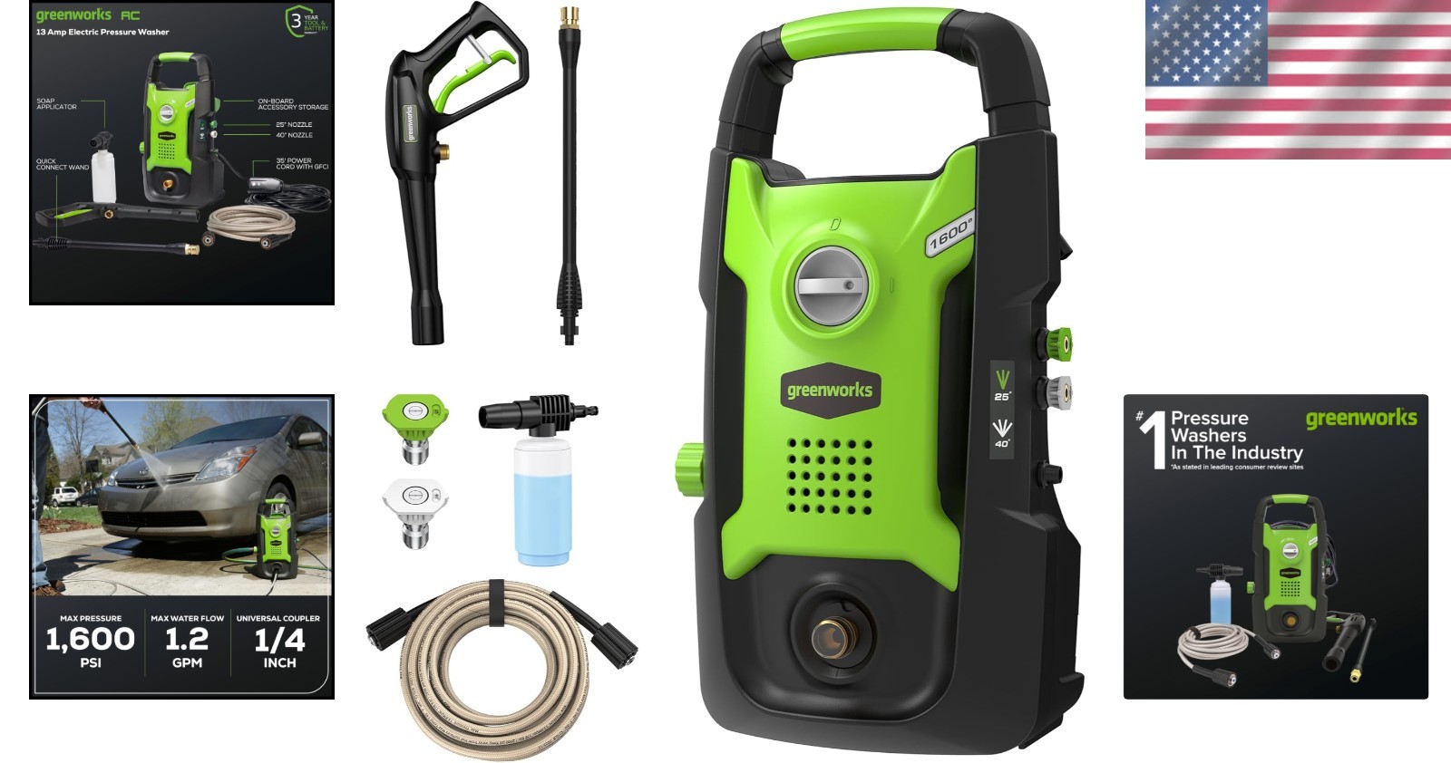 Compact Electric Pressure Washer – 1600 PSI, 1.2 GPM, Lightweight & Efficient