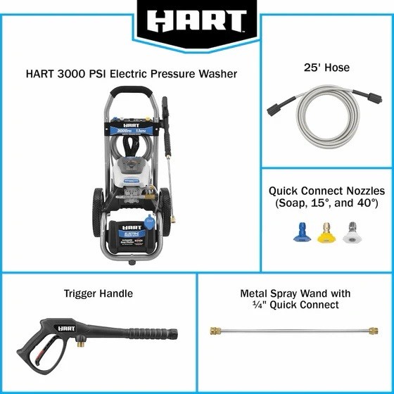 HART 3000 PSI BRUSHLESS MOTOR ELECTRIC PRESSURE WASHER Heavy Duty Cleaning