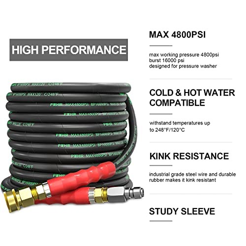 3/8″ Pressure Washer Hose 50 FT for Cold and Hot Water Max 248°F with 50ft