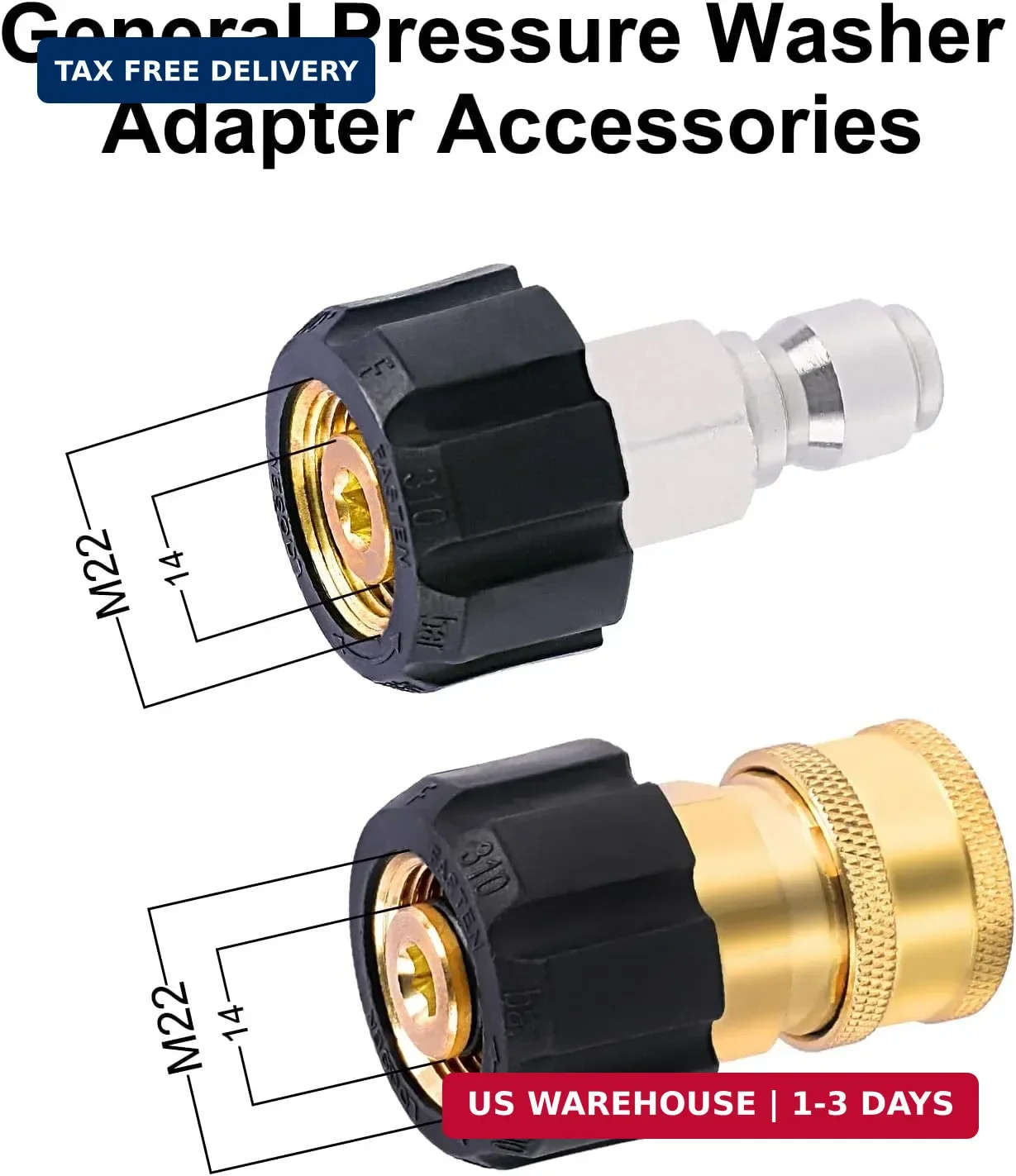 Pressure Washer Adapter Set, M22 14mm to 3/8 inch Quick Connect and Disconnect F
