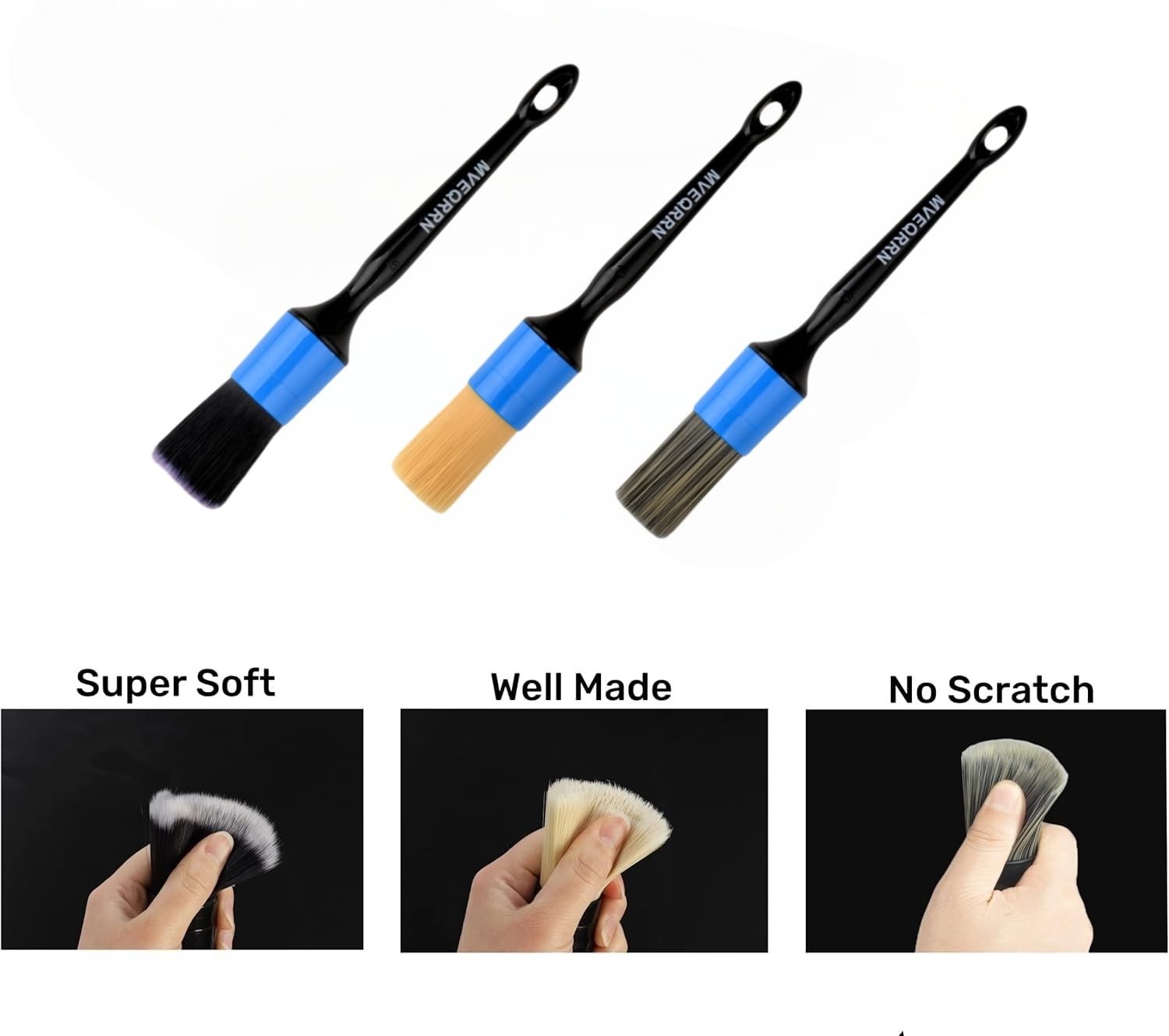 MVEQRRN 3pcs Car Detailing Brush Set-1pcs Boars blue car detailing brush