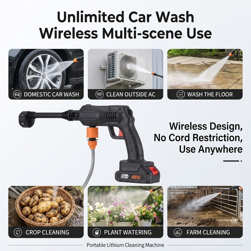 Cordless Electric High Pressure 30Bar Washer Water Spray Gun Car Cleaner Tool