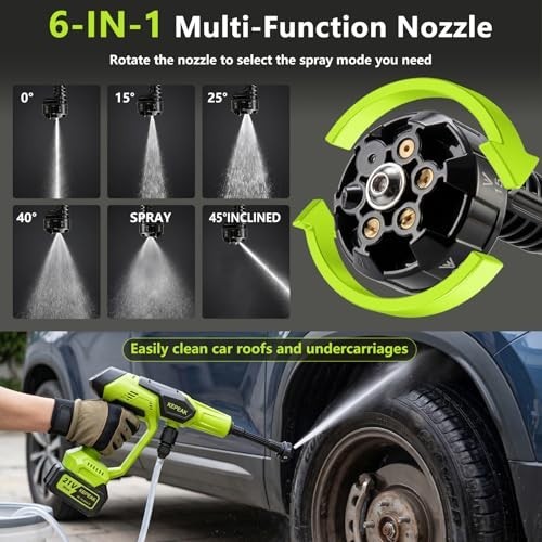 Cordless Portable Pressure Washer with 2 Batteries and 6-in-1 Nozzle