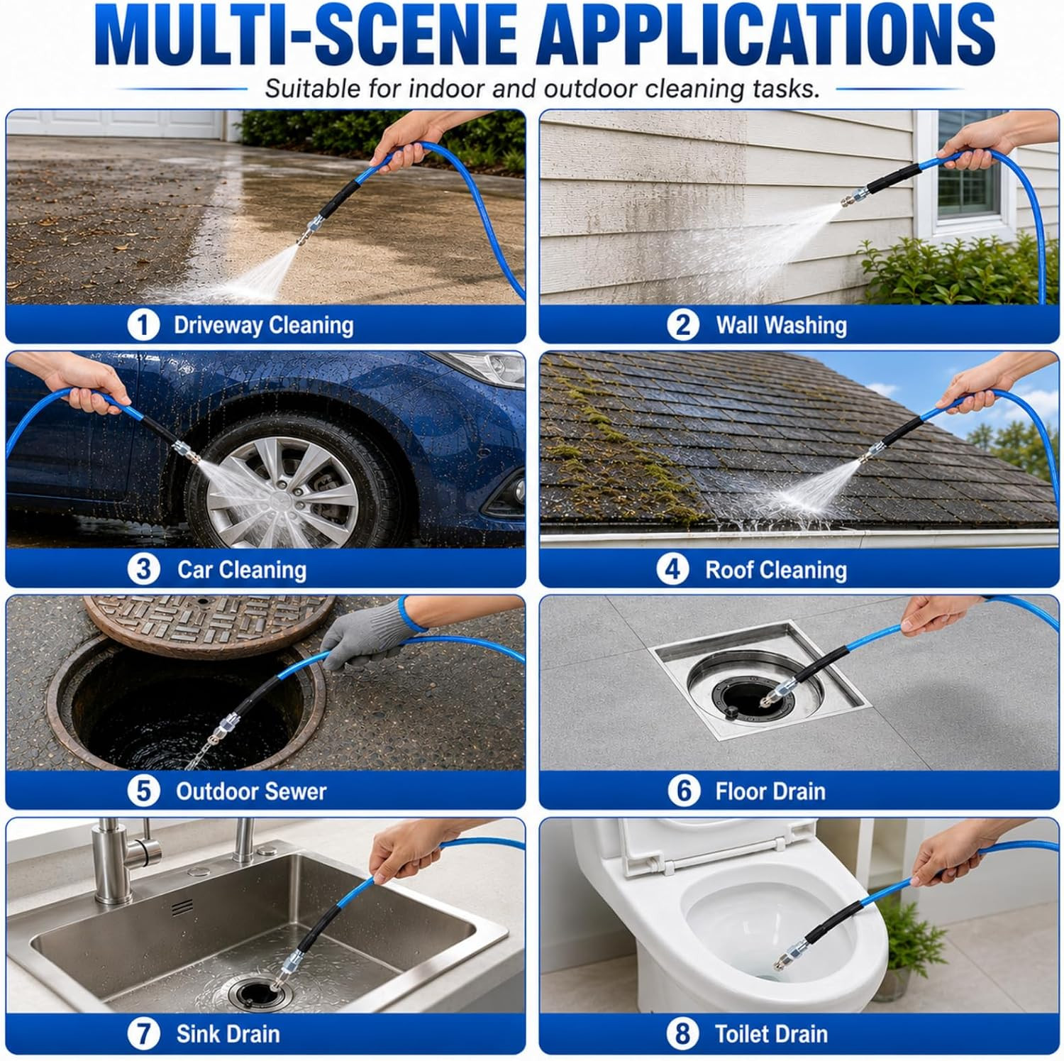 100 FT Sewer Jetter Kit for Pressure Washer, 5800PSI Water Jet Drain Cleaner Hos