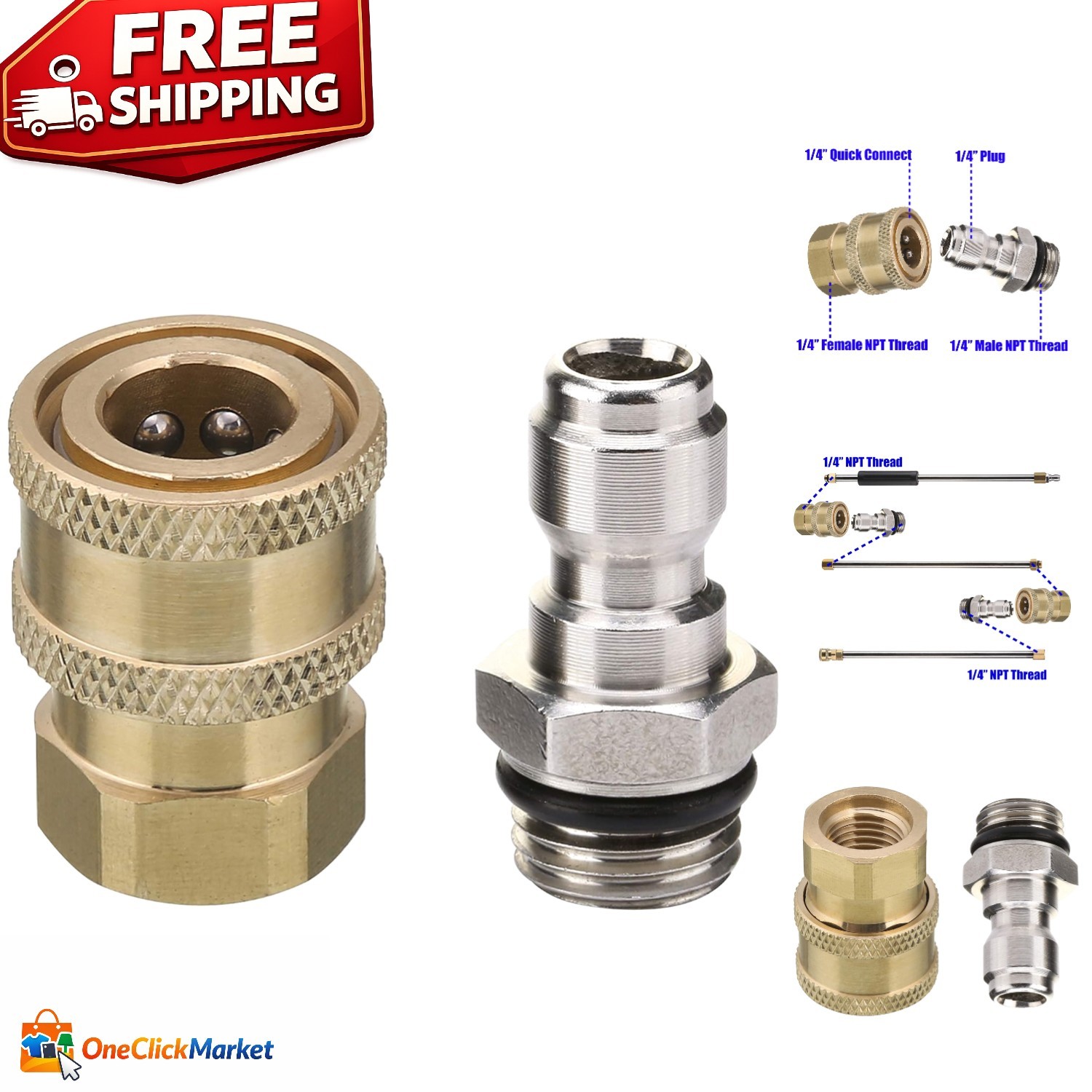 Efficient 1/4 Inch Quick Disconnect Kit for Pressure Washers – 5000 PSI Max