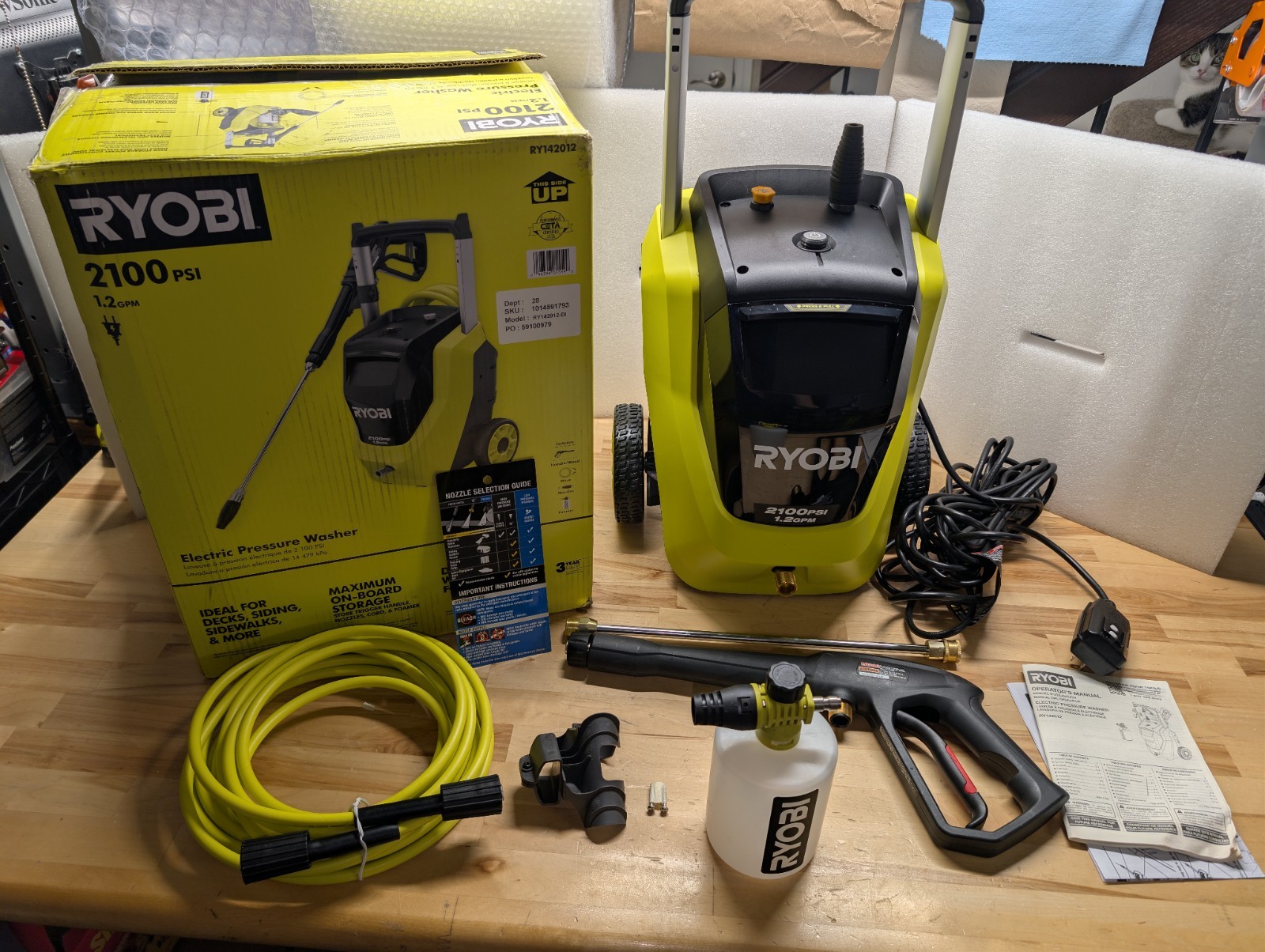 2025 Ryobi RY142012 2100 PSI Corded Electric Pressure Washer with Foamer
