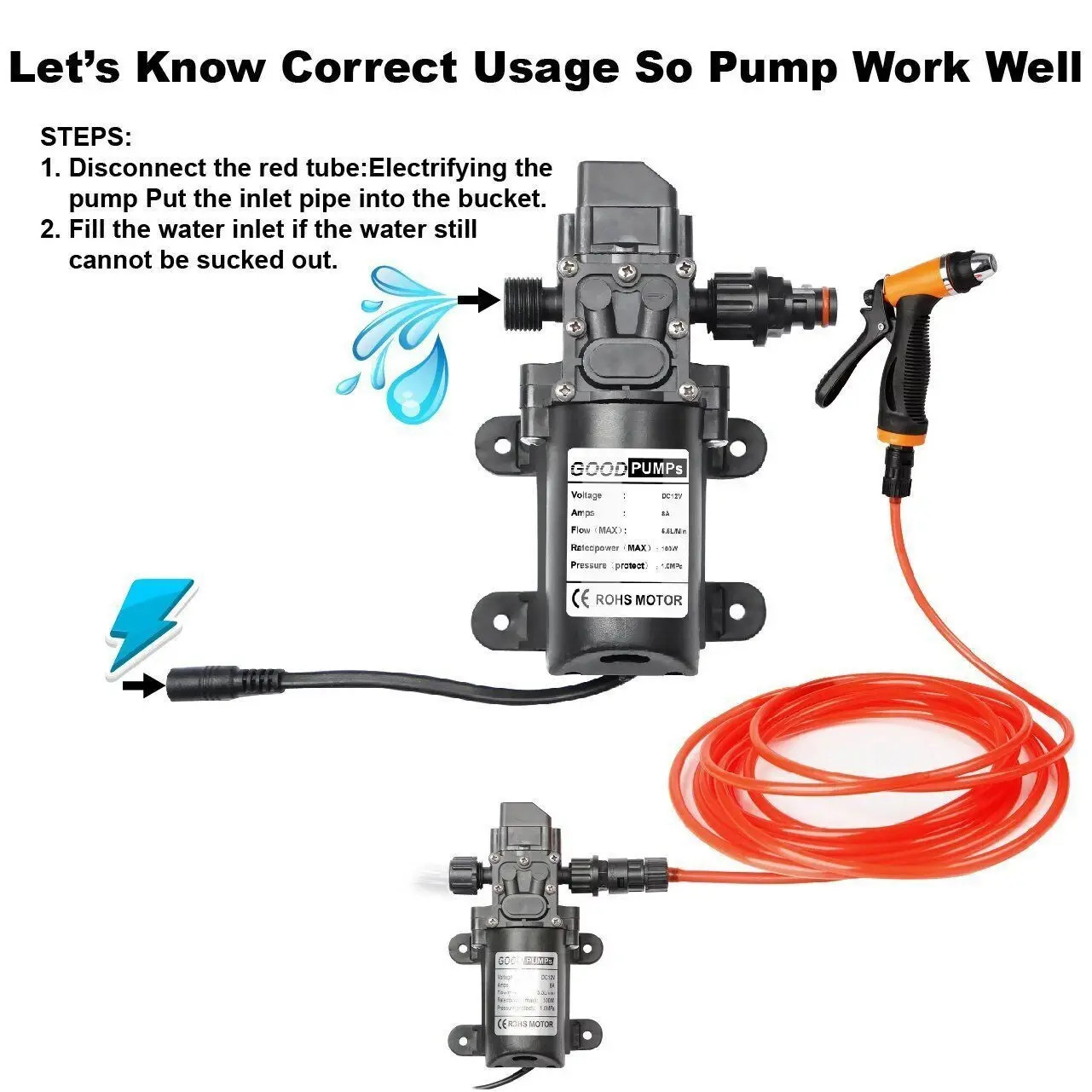 12V High Pressure Car Electric Washer Kit 130PSI Portable Self-Priming Wash Pump