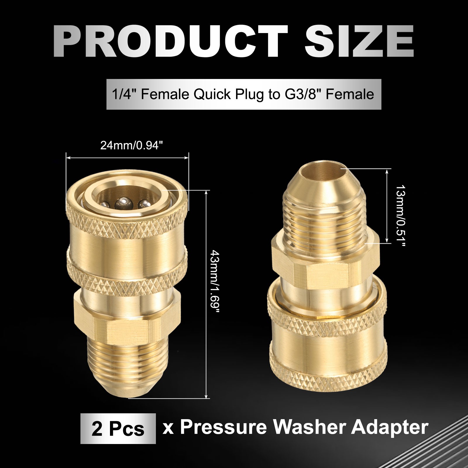 2Pcs Pressure Washer Adapter 1/4″ Female Quick Plug to G3/8 Female Brass Convex