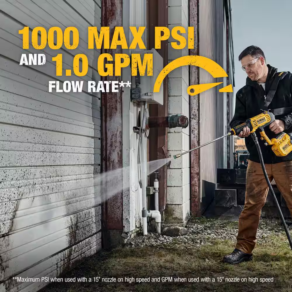 FLEXVOLT 60V MAX 1000 PSI 1.0 GPM Cold Water Cordless Battery Power Cleaner Kit