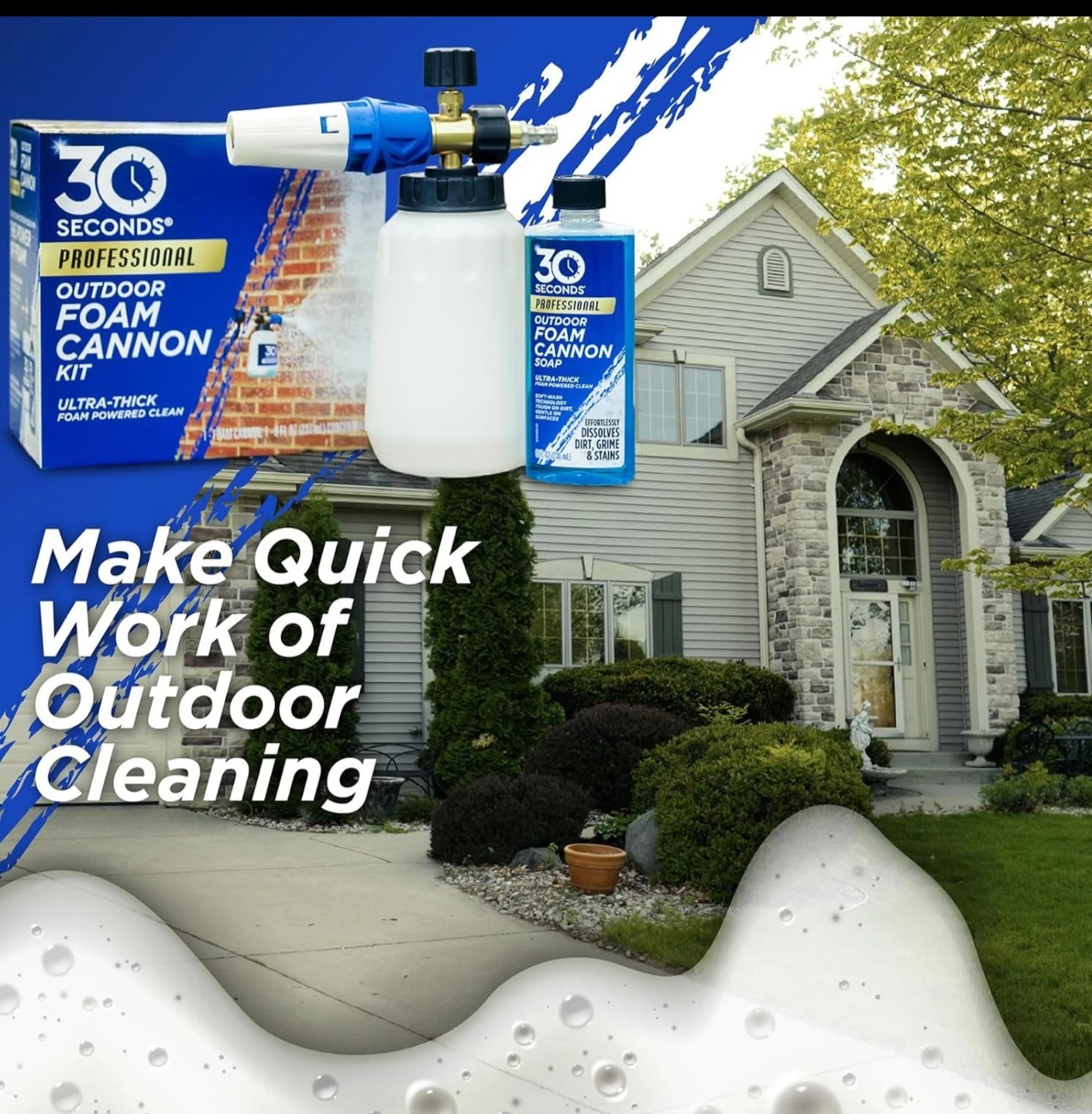 30 SECONDS Foam Cannon Kit Pressure Washer Sprayer + 8oz Soap Outdoor Cleaner