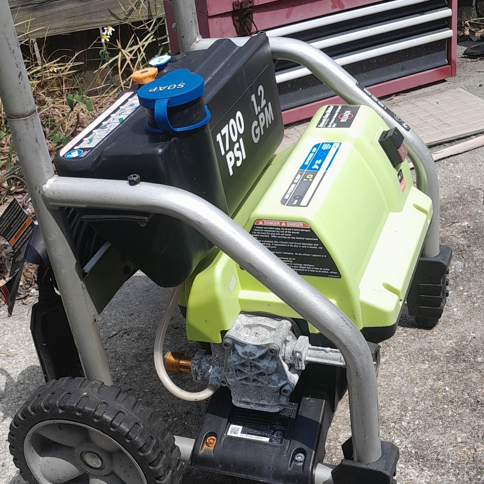 Ryobi 1700 PSI 1.2 GPM Corded Electric Pressure Washer, Wheeled, Soap Tank
