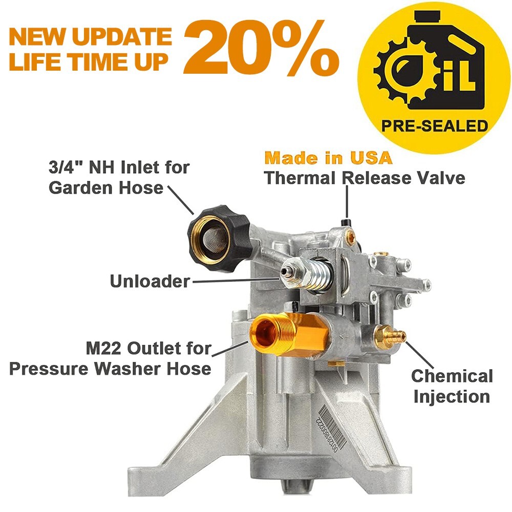 YAMATIC Pressure Washer Pump 7/8″ Shaft Vertical Replaced Pump 3000 PSI 2.5 GPM