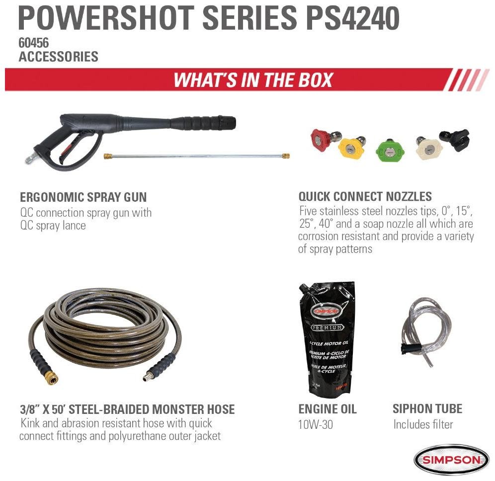 Simpson 60456 4200 PSI 4 GPM Gas Powered Cold Water Pressure