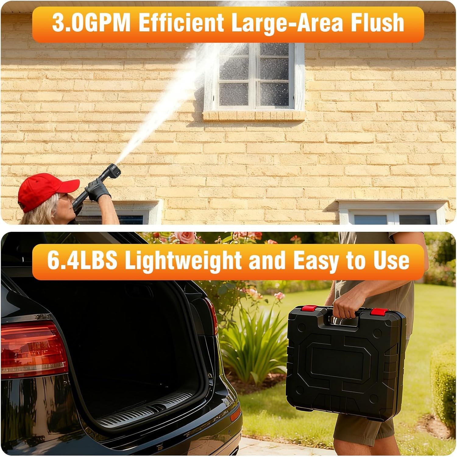 Cordless Electric High Pressure Water Spray Car Gun 1000PSI Portable Washer Gun