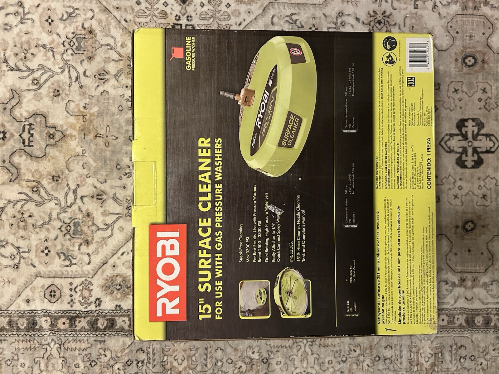Ryobi 15 in. 3400 PSI Gas Pressure Washer Surface Cleaner with Caster Wheels