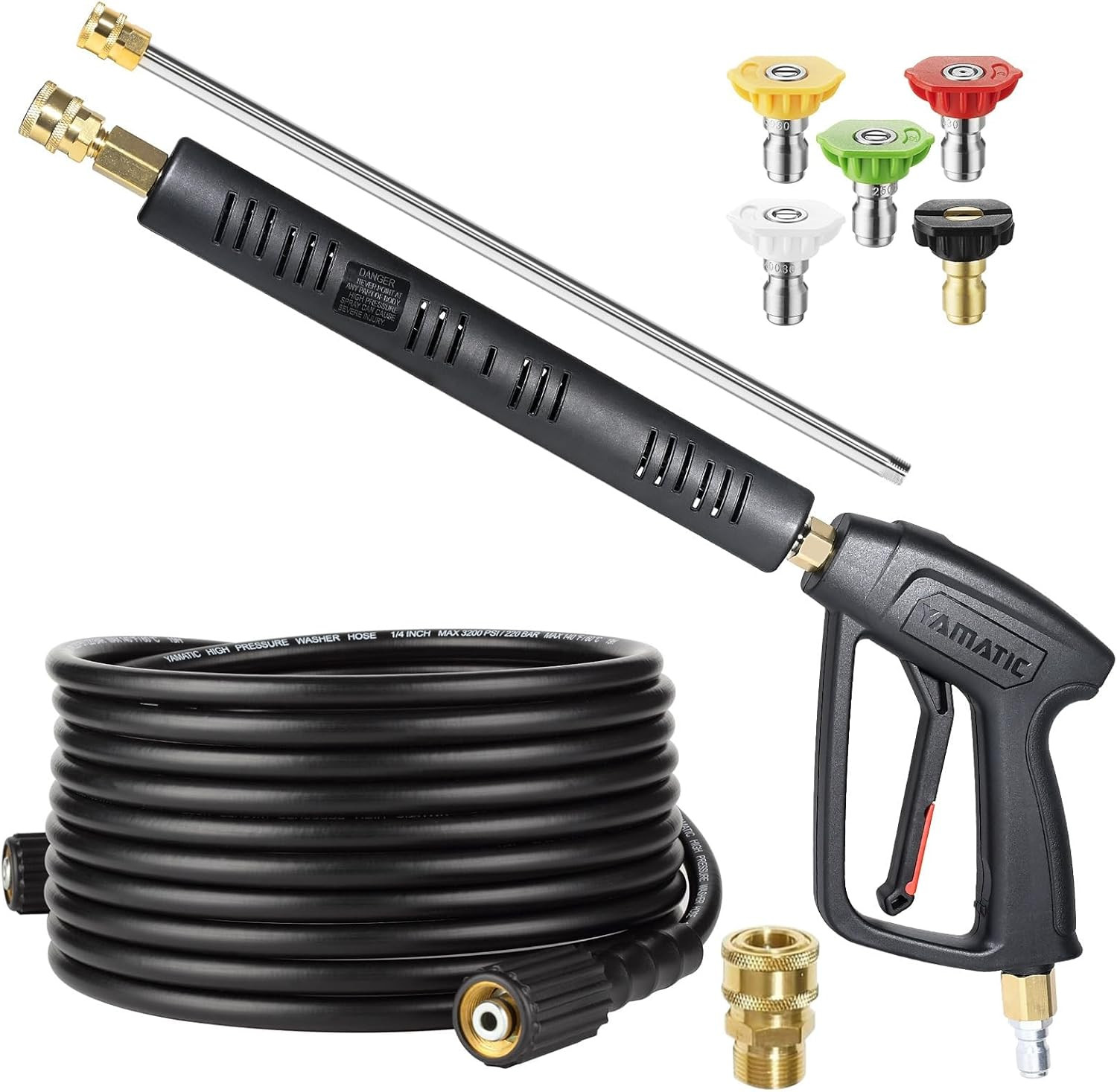 Pressure Washer Gun and Hose Kit, 25 FT Kink Resistant Power Washer Hose and Wan