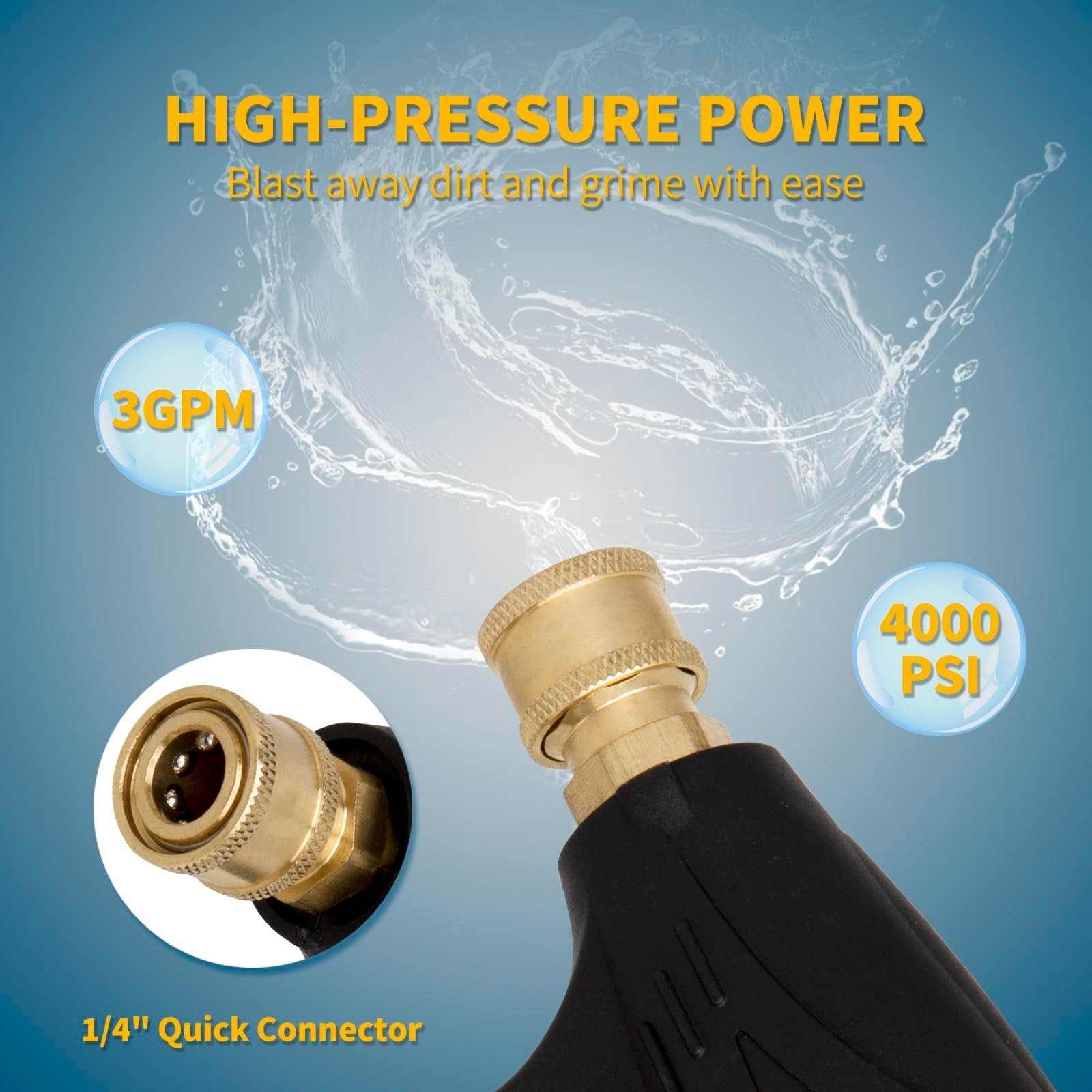 High-Pressure Washer Gun 4350 PSI, 1/4″ Quick Connector, 5 Nozzle Tips, M22 Fitt