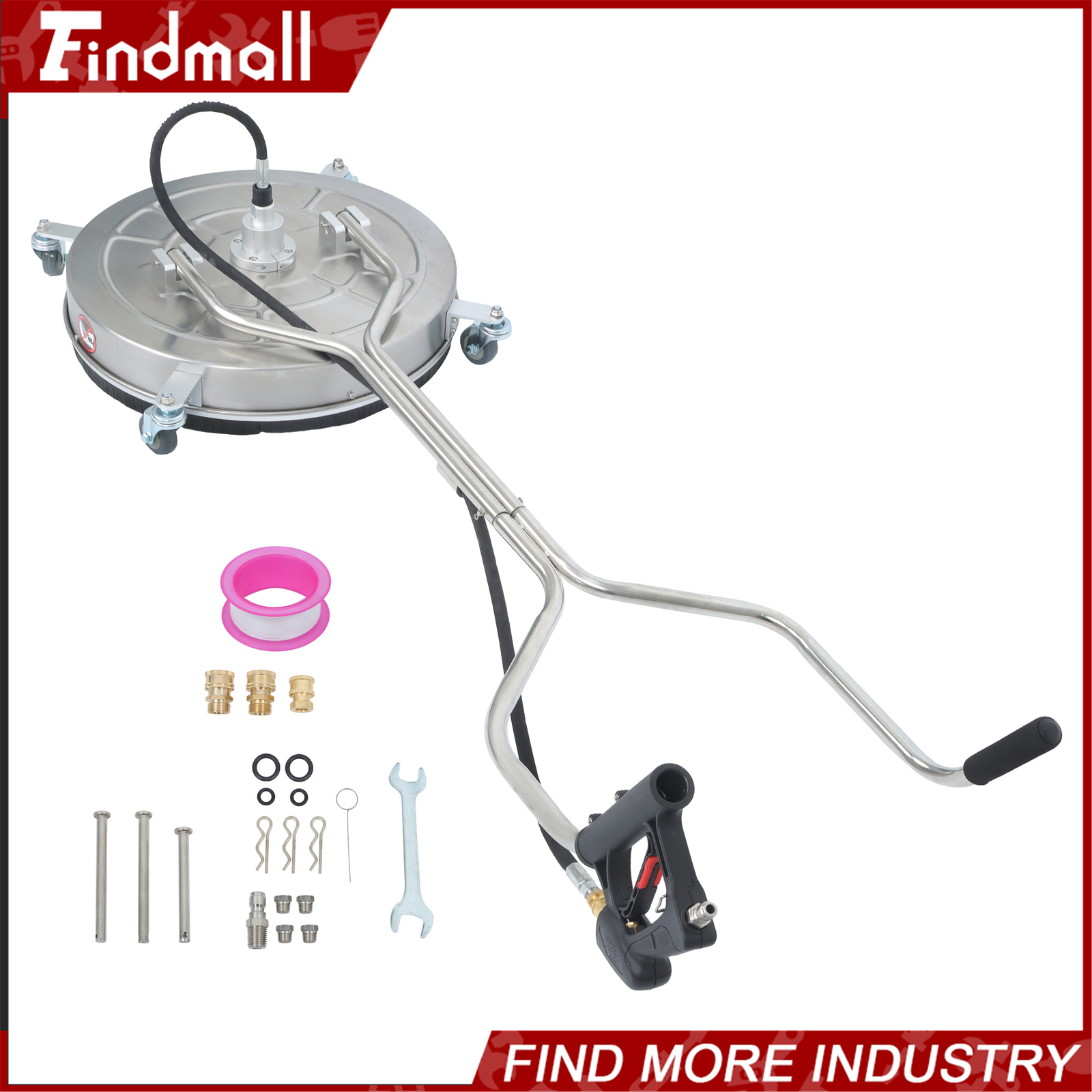 Findmall 24″ Pressure Washer Surface Cleaner w/ Handles & Wheels Quick Connect