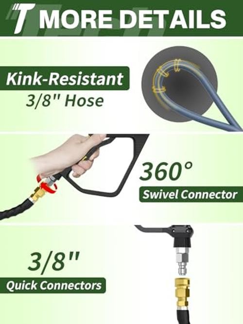 3/8″ 4800PSI Pressure Washer Hose with Swivel Quick Connect for 50FT Blue