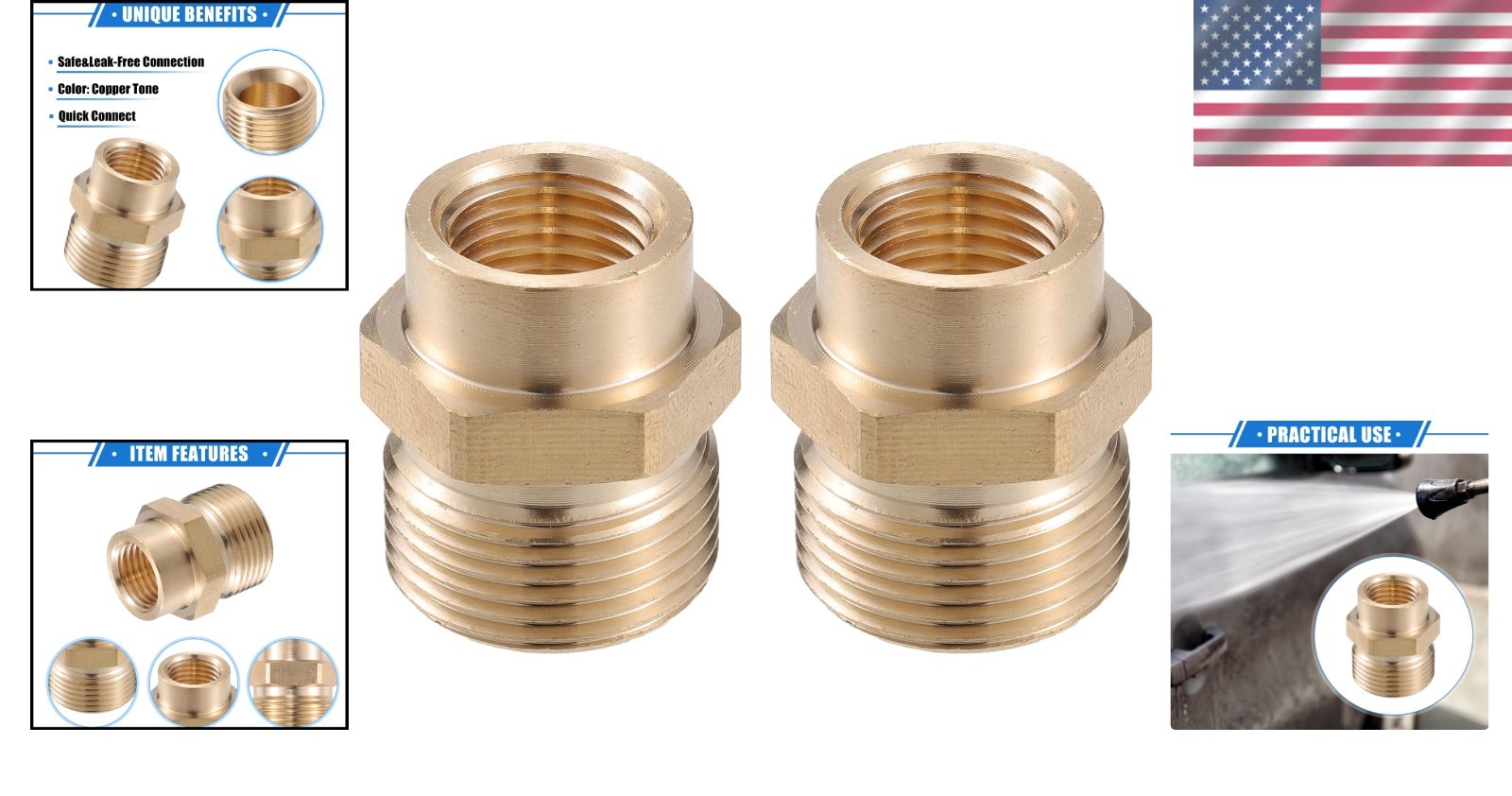 Pressure Washer Adapter M14x1.5 to 14mm M22x1.5 Brass Copper 1pc