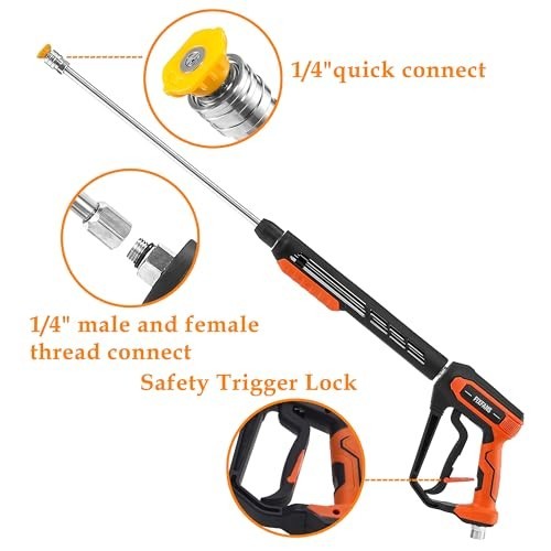 FIXFANS Pressure Washer Gun Kit with Wand, 5 Nozzle Tips, M22, Quick Connect