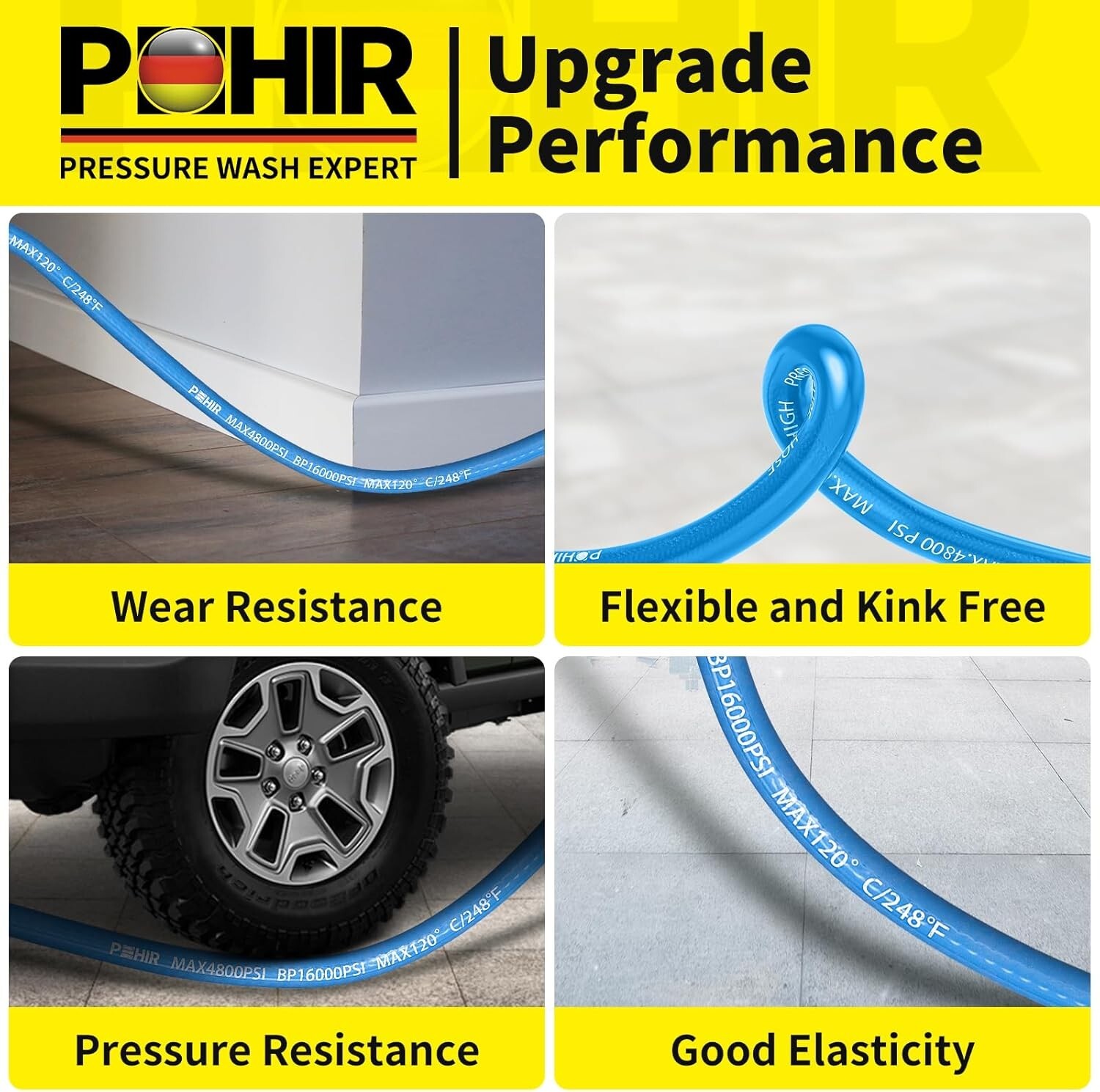 POHIR 4800PSI 25FT Pressure Washer Hose 3/8″ Flexible Power Wire Extension Hose