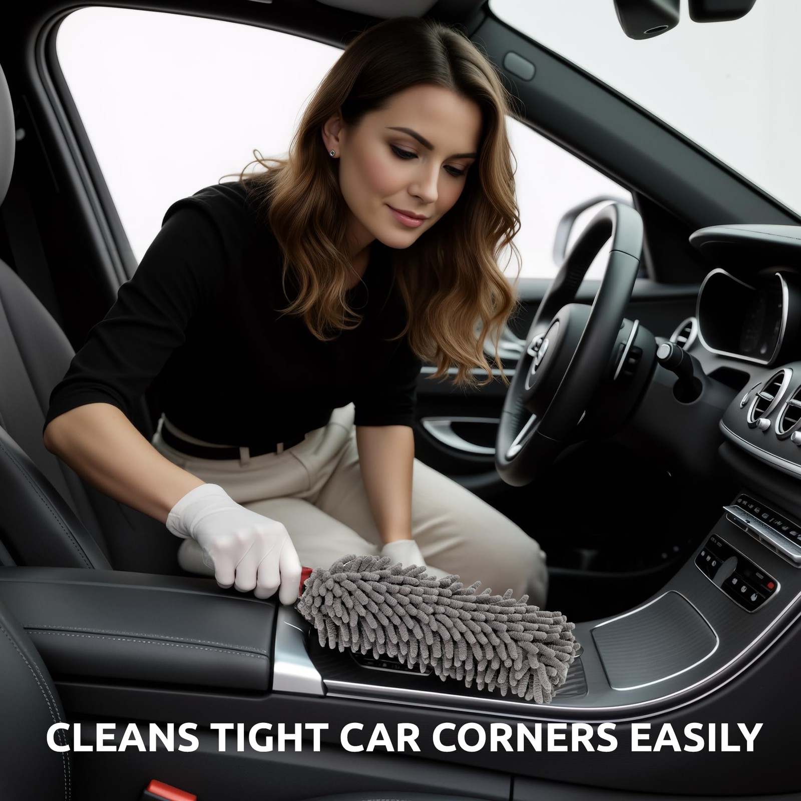 Car Duster Interior by TAKAVU, 360° Microfiber Chenille with Towel, Gray